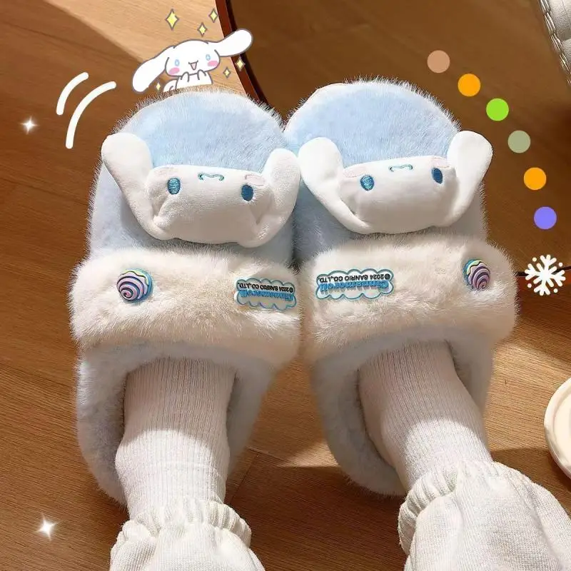 New Kawaii Sanrios Cinnamoroll Cotton Slippers Women Hello Kittys Autumn Winter Home Non Slip Warm Plush Slippers Girl Xsma Gift