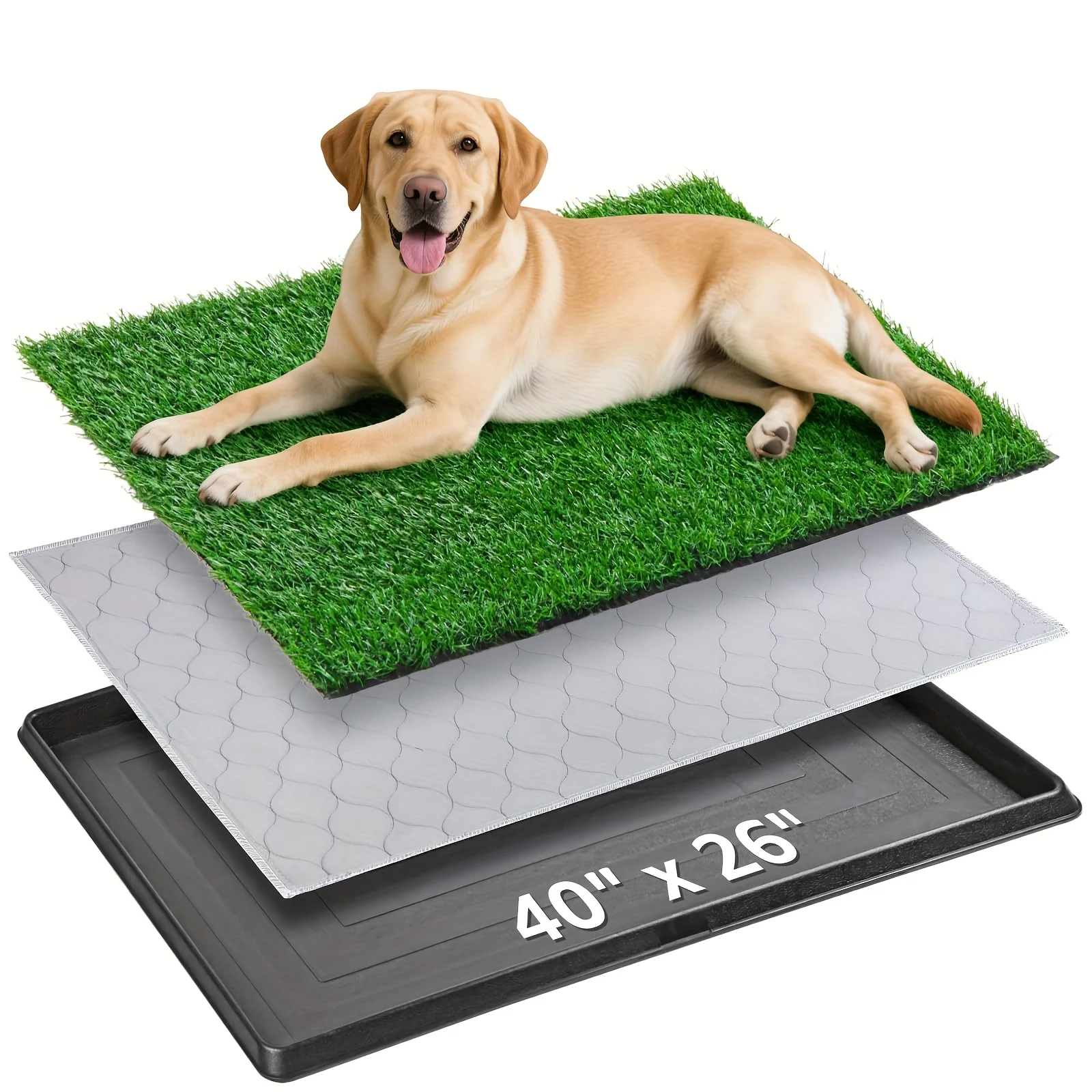 Dog Grass Large Patch Potty Tray, Dog Litter Box, Artificial Grass Mat Bathroom Turf for Pet Training, Washable Puppy Pee Pad, P