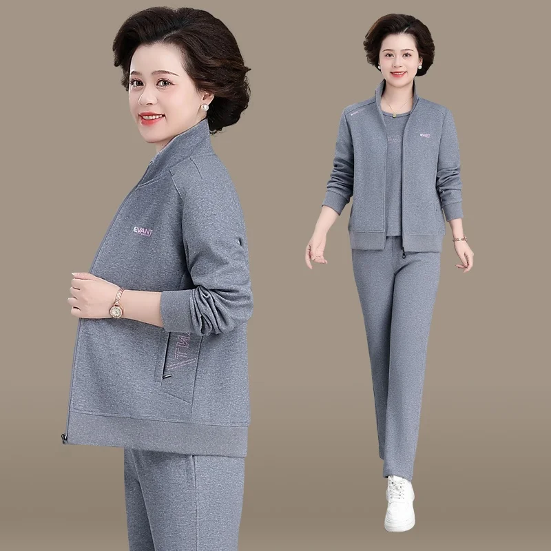 

Повседневный комплект из двух предметов: футболка свободного кроя и брюки на молнии для женщин среднего возраста, весна-осень, модный спортивный костюм для мам