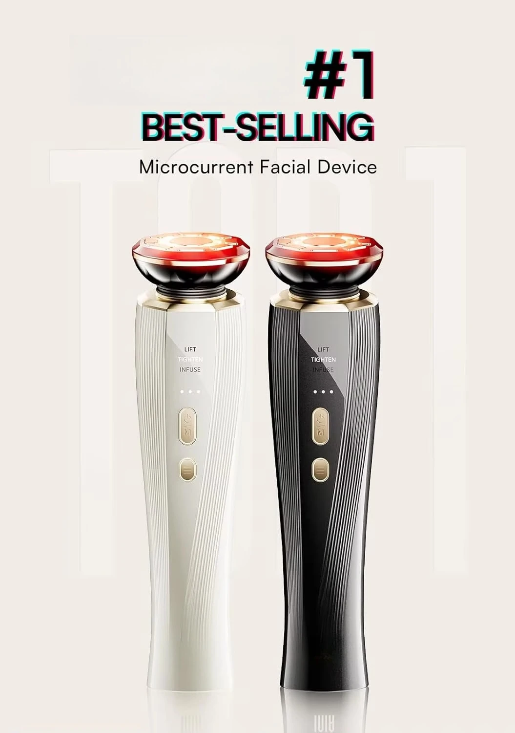 3-in-1 Hand Held Red Light Therapy Beauty Device for Face & Neck Puffiness Relief & Skin Firming (White)