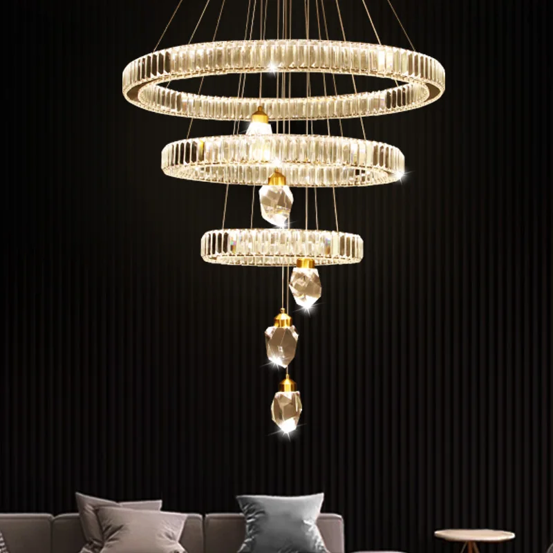 Living Room Crystal Chandelier Dining Table Light Pendant Chandelier Living Room Villa Ring Crystal Pendant Lamp