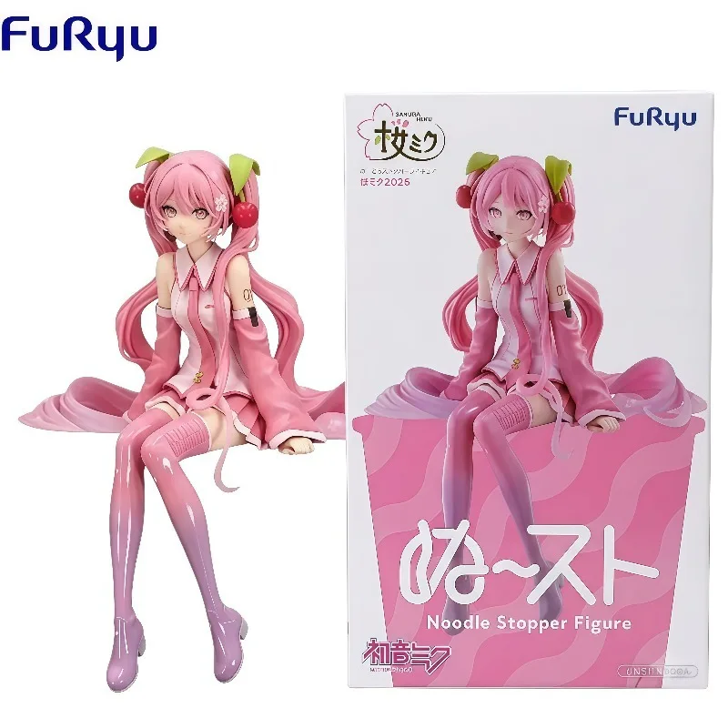 In Stock 100% Original FuRyu Noodle Stopper Hatsune Miku Sakura Miku Sitting Ver.  Anime Figure Collectible Desktop Decor Gift