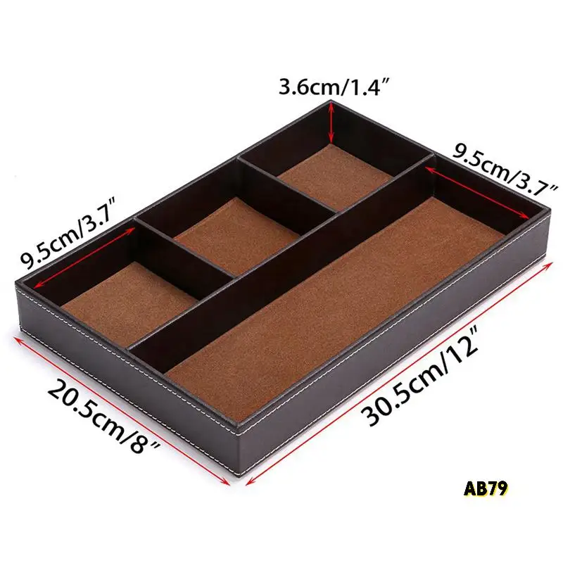 3X 4 슬롯 책상 서랍 정리함, Pu 가죽 서랍 보관함 정리함 분배기(갈색)