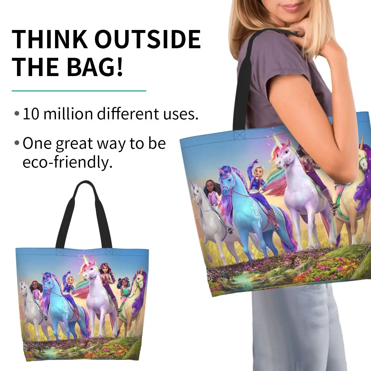 Unicorn Academy Shopping Tote Bag Canvas Large Capacity Shoulder Bags Shopper Grocery Handbag for Women