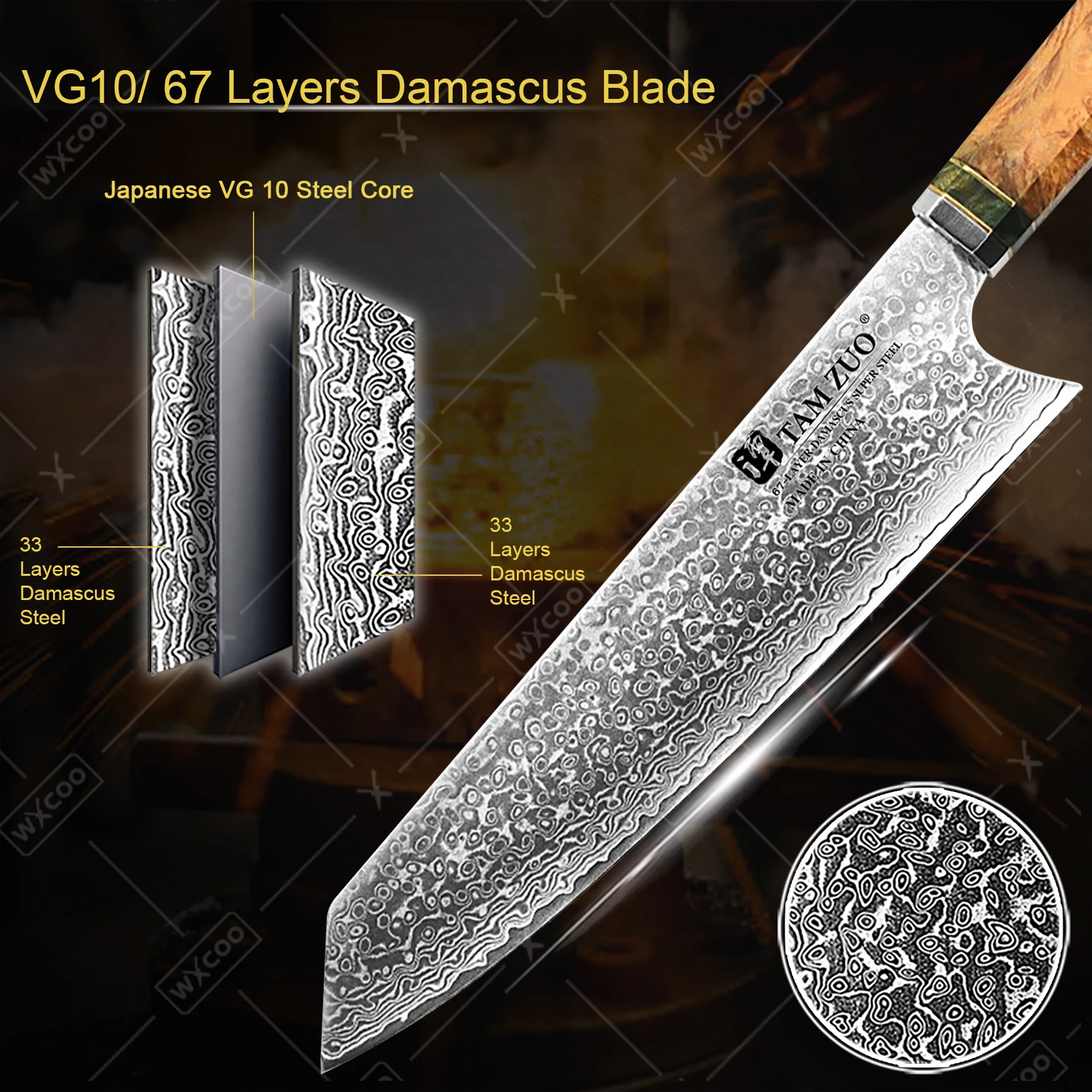 WXCOO Japanese Kiritsuke Chef Knife Damascus Steel Santoku Knife VG10 Fruit Paring Kitchen Utility Knife Kitchen Accessories