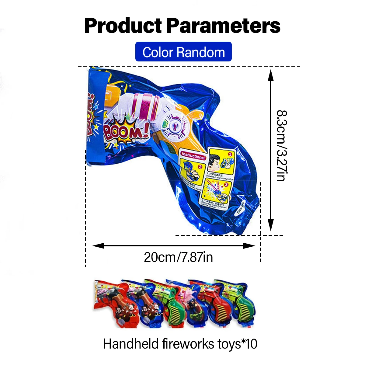 40/10Pcs Fireworks Inflatable Confetti Gun Manual Inflation Poppers Confetti Shooter Hand Confetti Cannon Color Inflatable Toy view 2