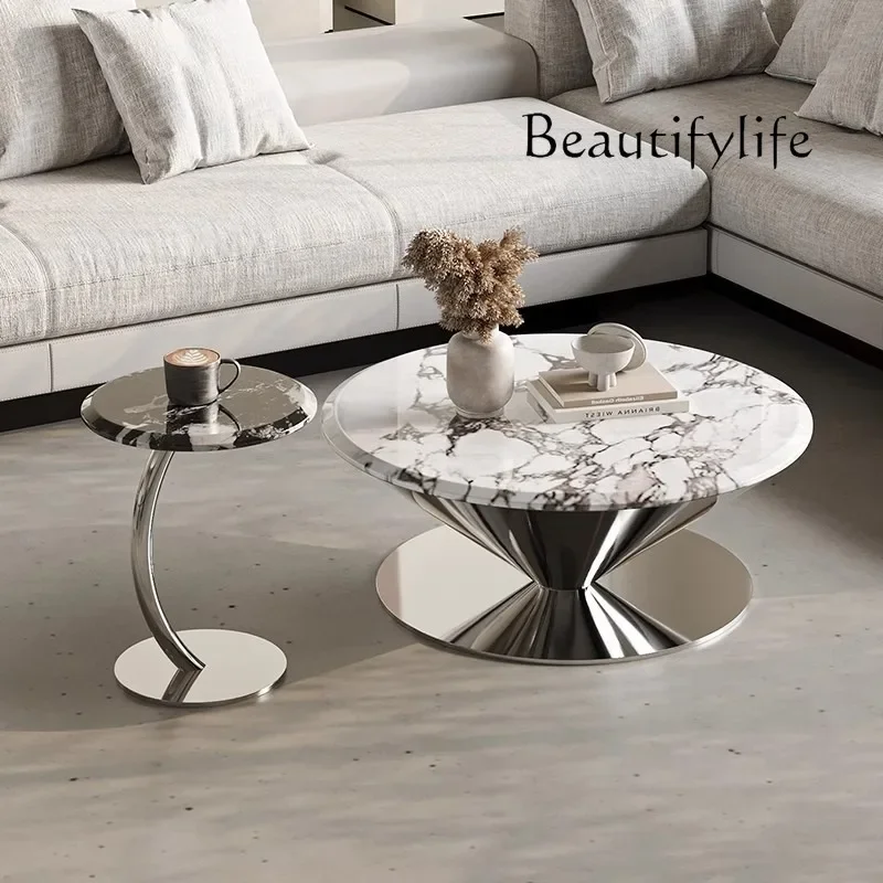 

mM Marble Table Top Roundness Coffee Tables Living Room Luxury Modern Simple Stainless Steel Base Coffee Tables Creative Home De