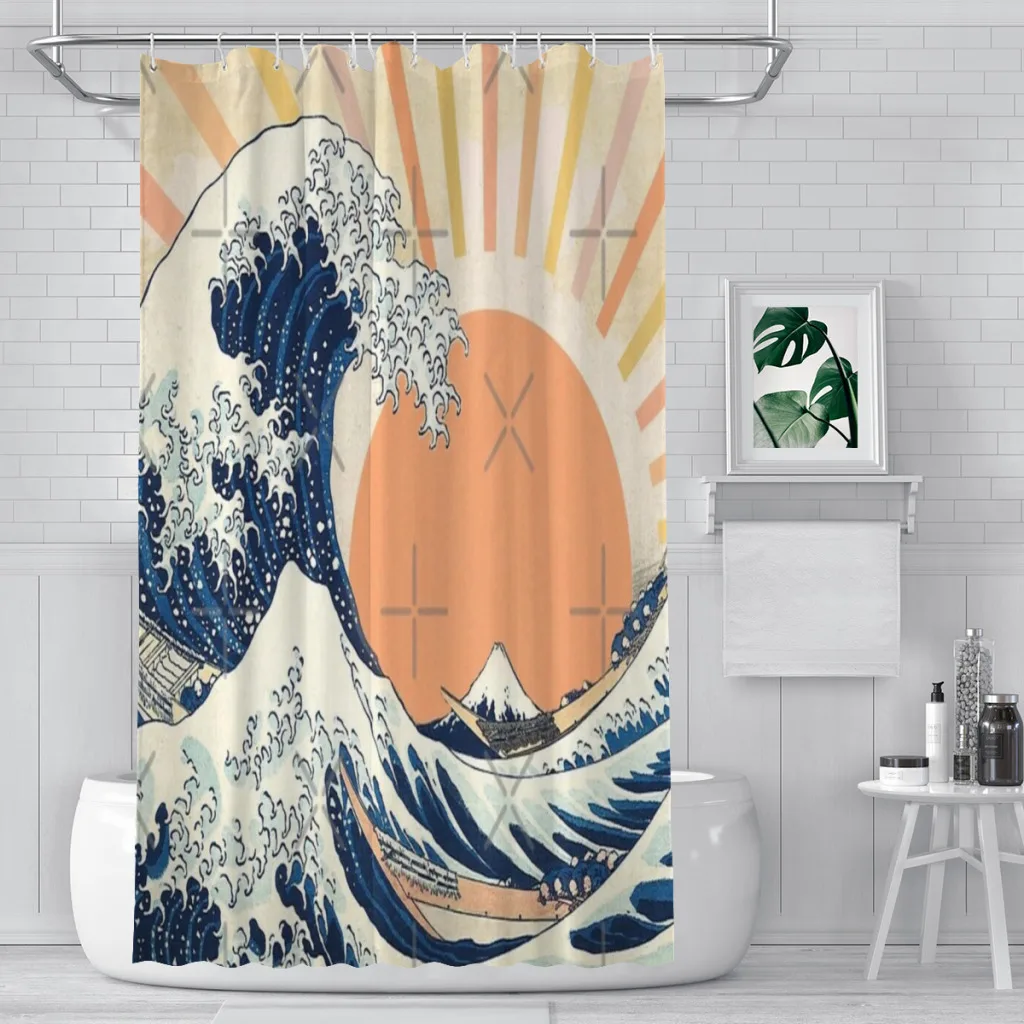 

The Great Wave off Kanagawa Retro Vintage SunsetUnique decor Modern Fabric Bathroom Shower Curtains art design Print Curtain