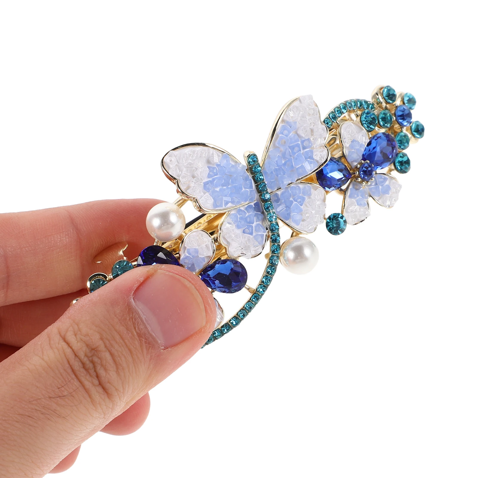 

Sparkling Rhinestone Ponytail Hair Clip Barrette Holder Spring Alloy Elegant Women's Bridal Party Accessories for Girls