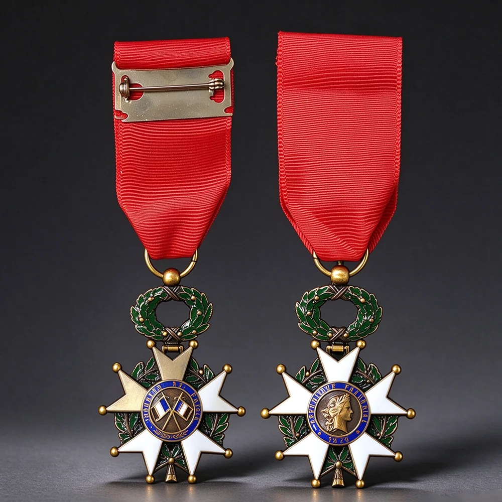 1PC【Box Package】France Napoleon Knight Officer's Badge of Honour Red Ribbon Medal Pin Style Collection Craft Decoration Gift