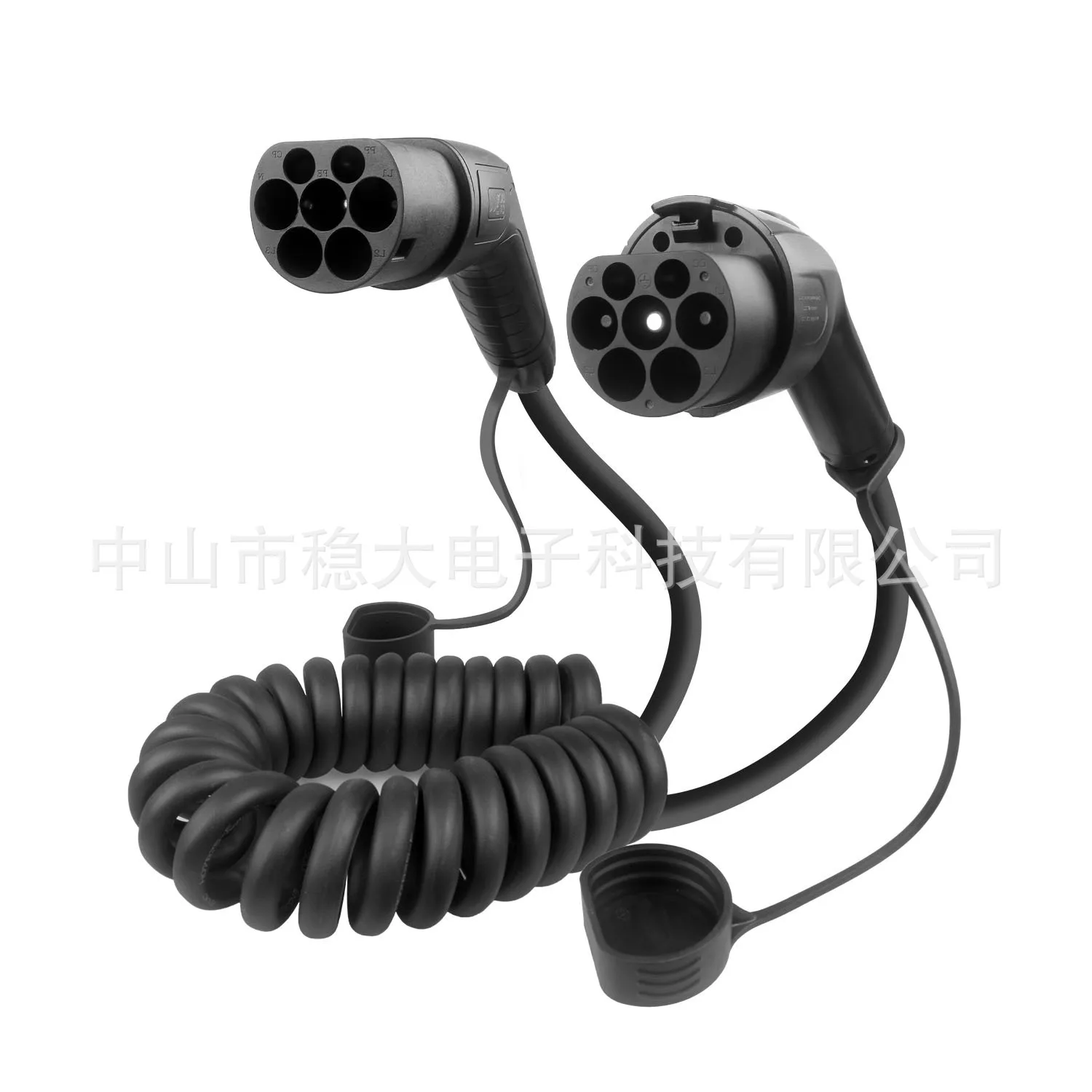 32A 7kW Type 2 to GBT EV Charger Cable 5M Spring Coiled Portable Charging Cord for Chinese EV Cars at Type 2 Charging Piles