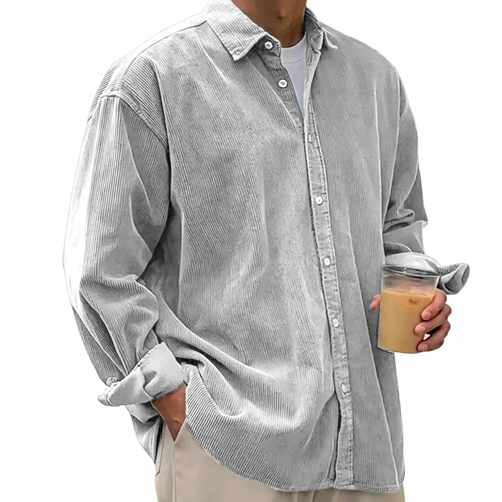 Long Sleeve Loose Fit Coat Streetwear with Blouse Autumn Loose Shirt Pullover Patchwork Turn Down Collar Men Shirts