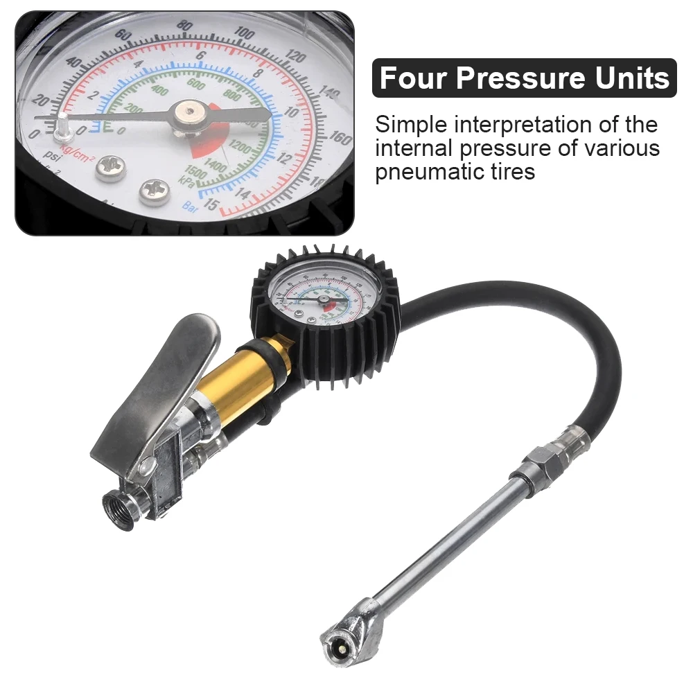 Tyre Air Inflator Dial Pressure Meter Gauge Air Line Tyre Pump Pressure Dual Air ChuckTester for Car Truck Cycles Dinghies