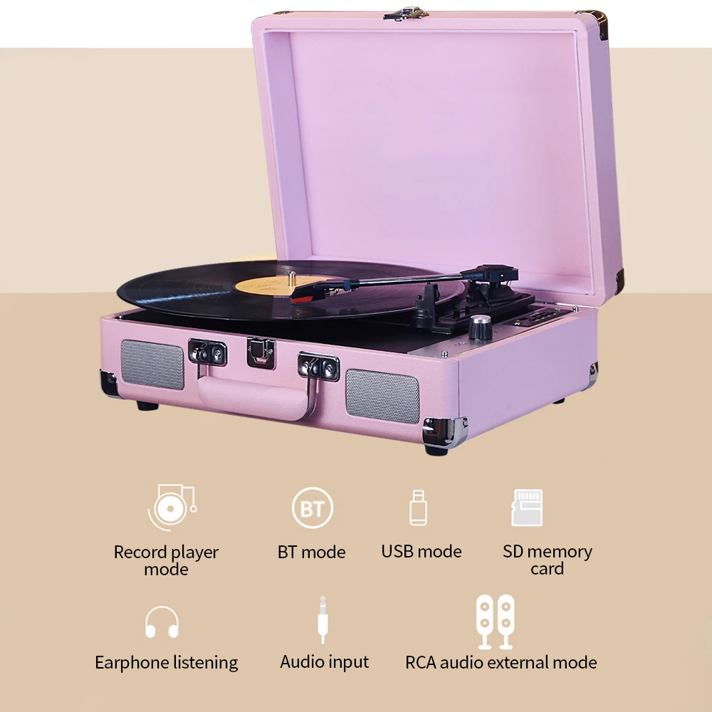 مشغل سجل أسطوانات الفونغراف BT ، تسجيل USB ، 33 دورة في الدقيقة ، 45 دورة في الدقيقة ، 78 دورة في الدقيقة ، دعم 7 بوصة ، 10 بوصة ، 12 بوصة #5