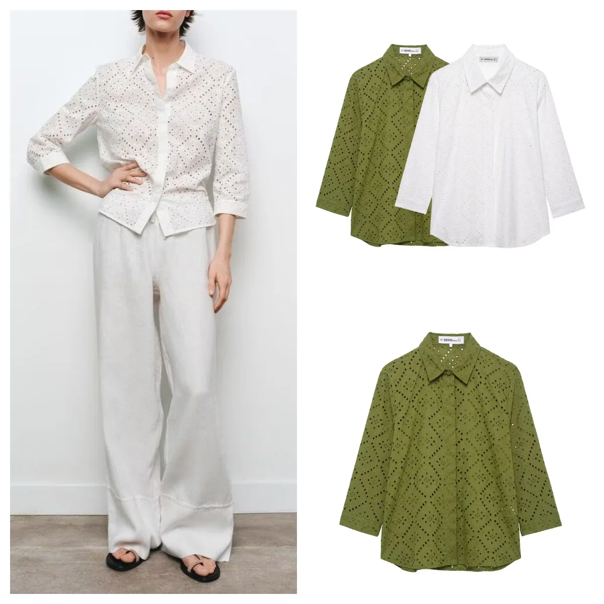 

European and American style 2025 new hollow embroidery fashionable and versatile loose casual shirt