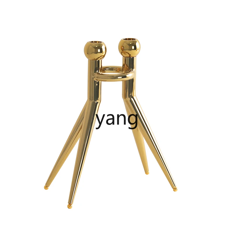 

LMM stainless steel candle holder ornament dining table creative duet light luxury gold silver candle holder