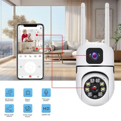 6MP HD Wifi Surveillance PTZ Camera Outdoor 4MP Dual Lens Dual Screen AI Auto Tracking IP Security Protection Camera Video