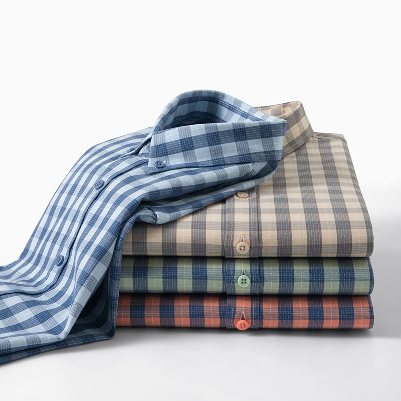 

High-quality men's fashionable and stylish party wedding spring new light business check long-sleeved shirt