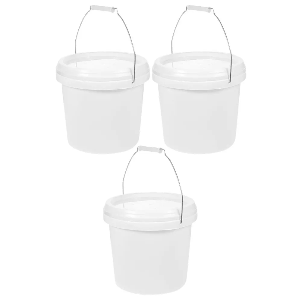 

3pcs White PP Paint Buckets 4L 4Kg Pressure Lid Iron Handle Round Bucket with Tight Seal for Storage Container