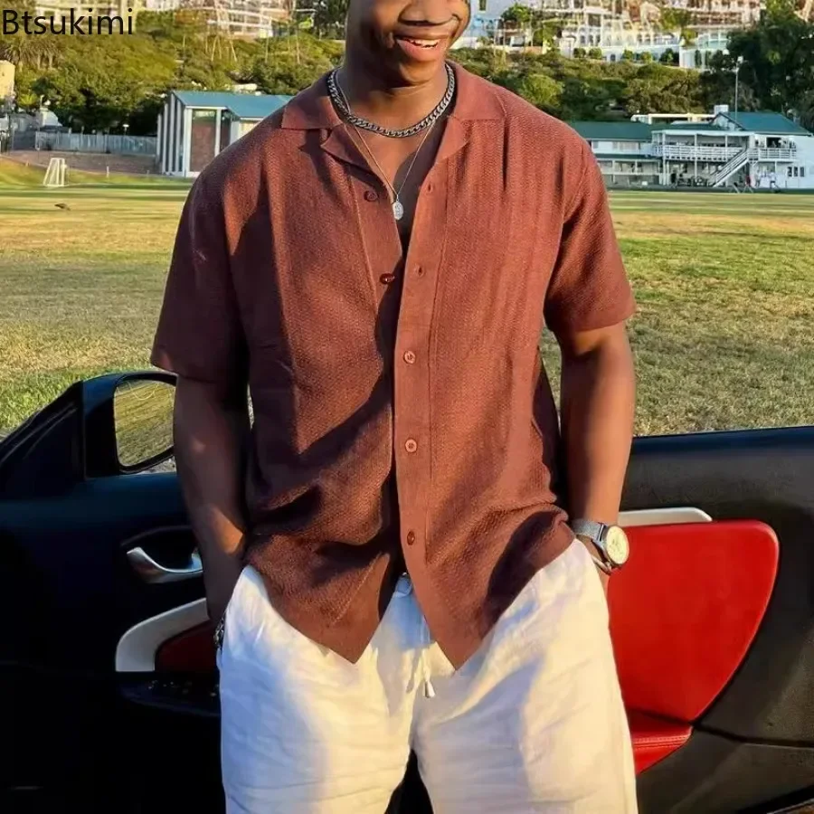 

Новые мужские весенне-летние универсальные трикотажные рубашки с короткими рукавами, однотонные рубашки-поло с лацканами, модный красивый топ, мужская одежда