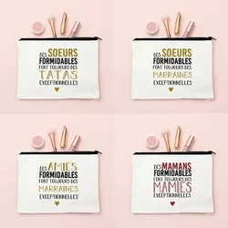 French Print Makeup Bag Sister Tata Travel Neceser Toiletry Pouch Pregnancy Announcement Zipper Cosmetic Bag Tata Marraine Gift