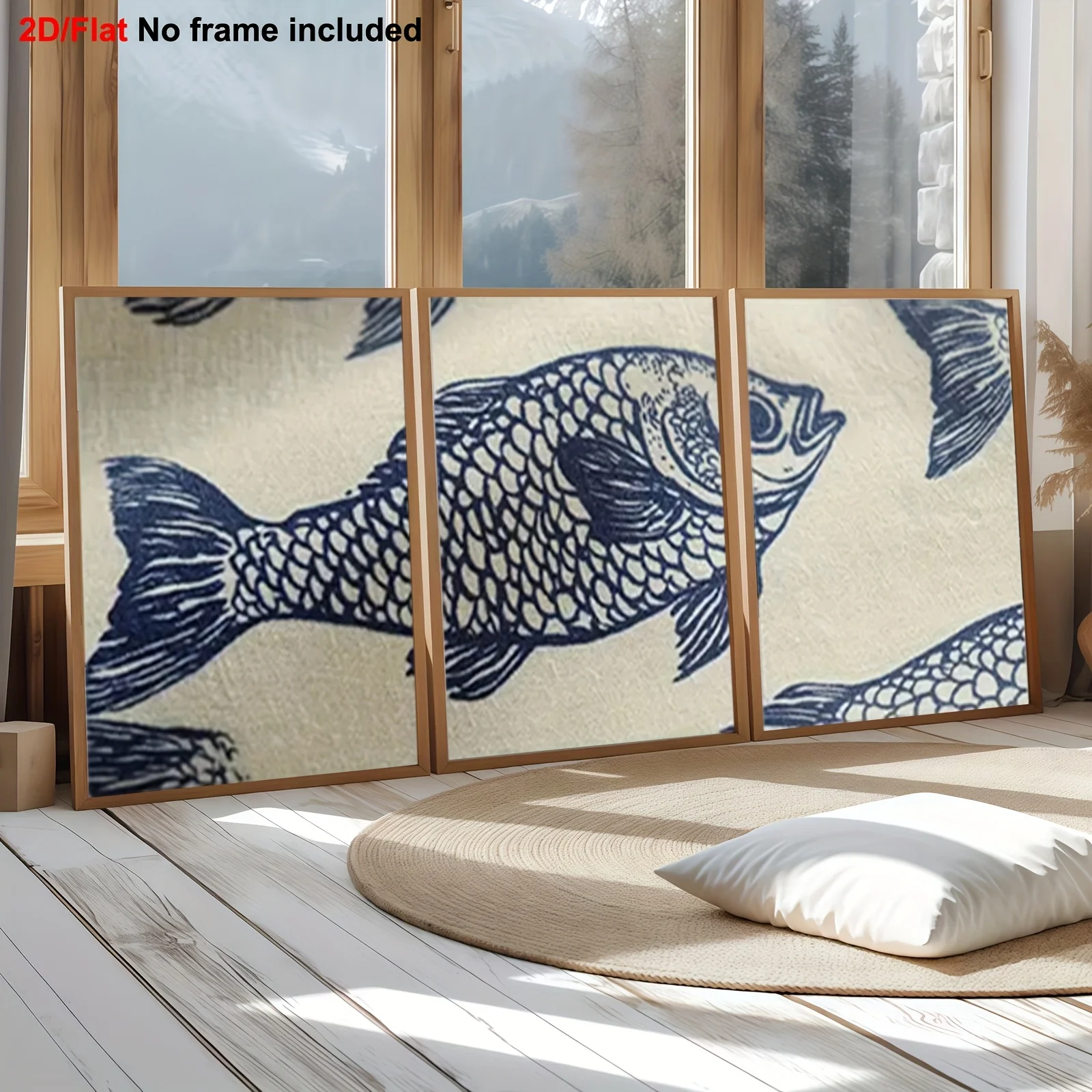 3 قطع، لوحة ديكور لغرفة المعيشة، قماش بدون إطار ثنائي الأبعاد، جودة عالية الوضوح، تصميم طباعة نمط سمكة المحيط، كحلي #4