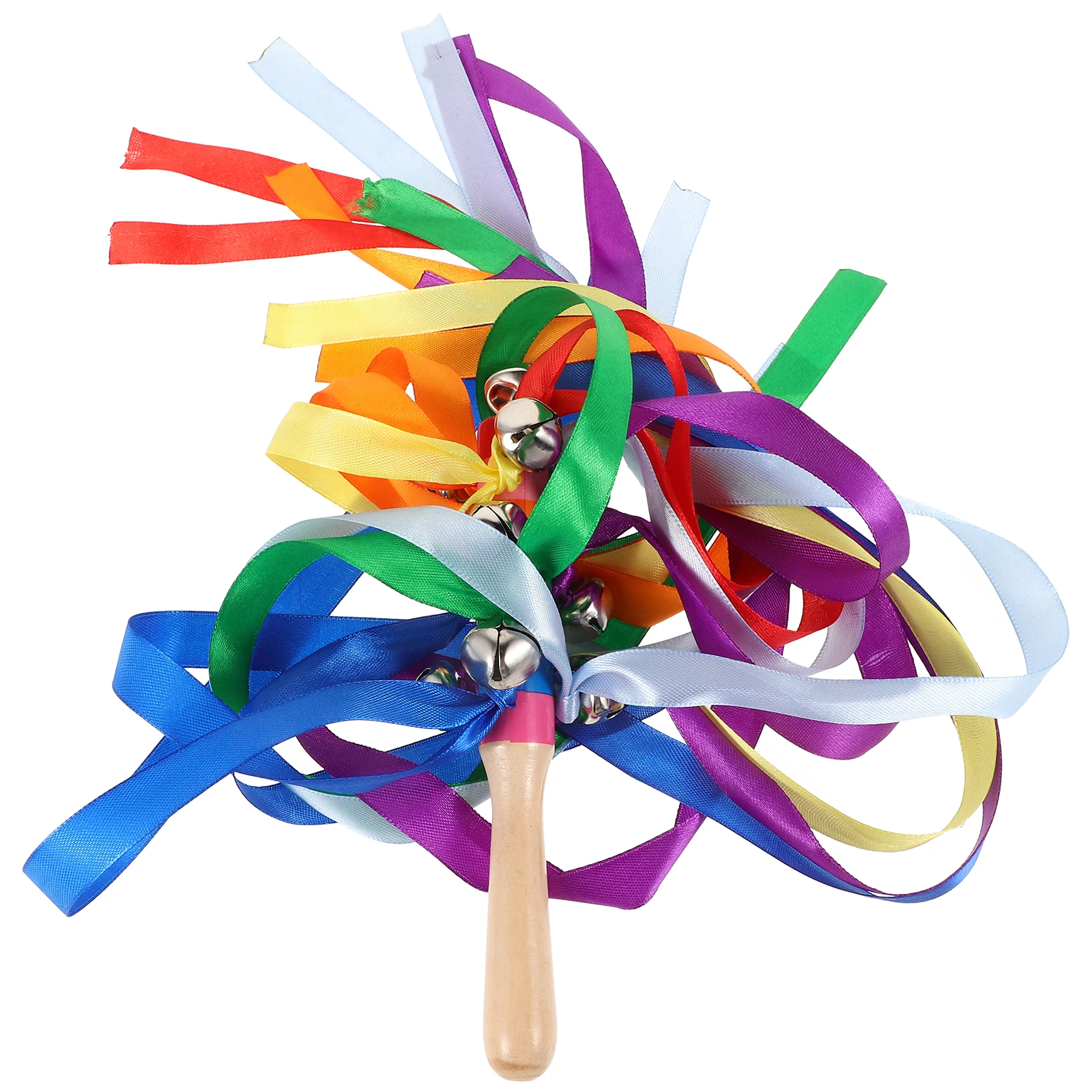 

Rainbow Ribbon Stick Kids Gym Equipment Twirling Wands Spiral Dance Streamers Wooden Hand Bells Montessori Rattle