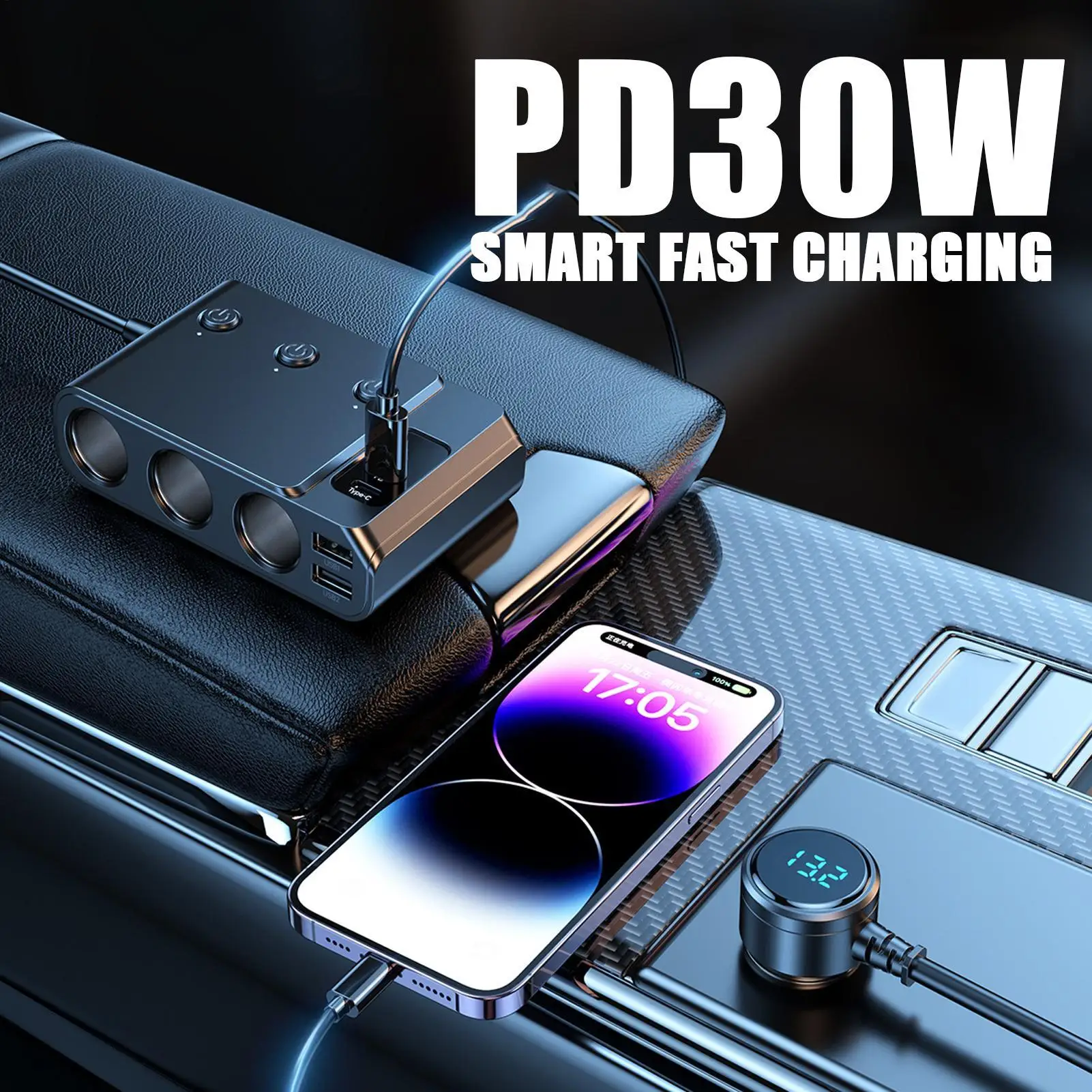 

Автомобильный порт для зарядки, автомобильное зарядное устройство для телефона, быстрая зарядка, безопасные эффективные аксессуары для путешествий, кемпинга, путешествий, решение для питания