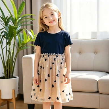 Girls' summer dress, children's pure cotton yarn dress, Korean version, stylish princess dress, 2026 new item
