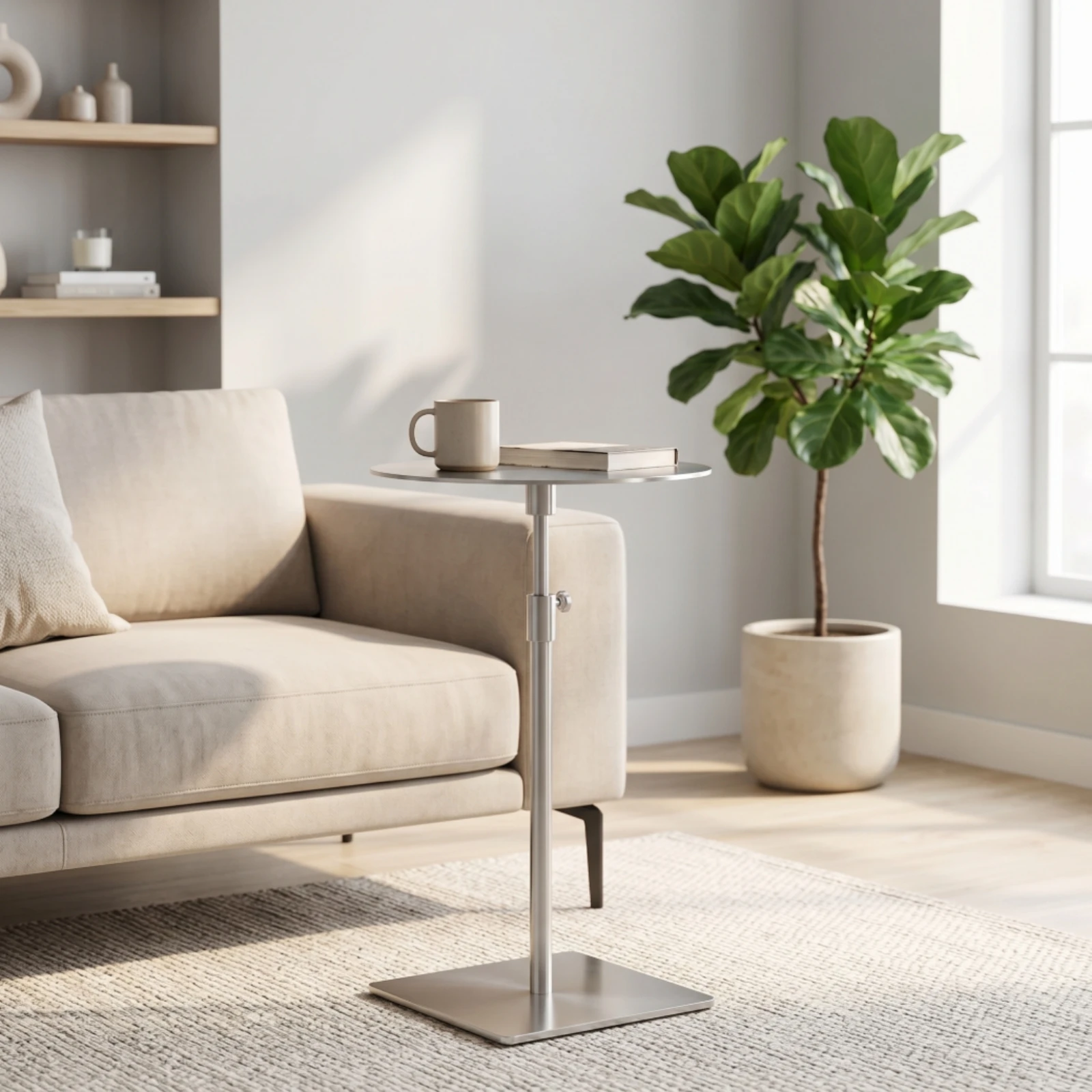 Height Adjustable Side Table Small Compact Metal Side Table Nightstand Electroplated Furniture Sturdy for Living Room, Bedroom