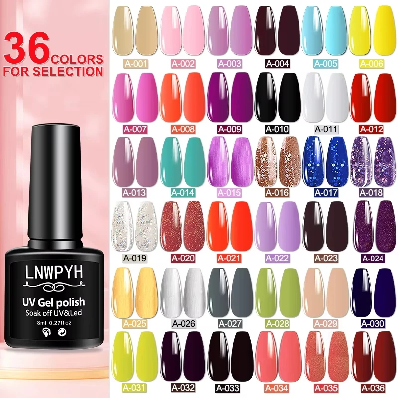 Nagelgellak 36-kleuren gelnagellak Semi-permanente gel Vernis Base Top Coat Nail Art-manicure Losweken LED UV-gelvernissen