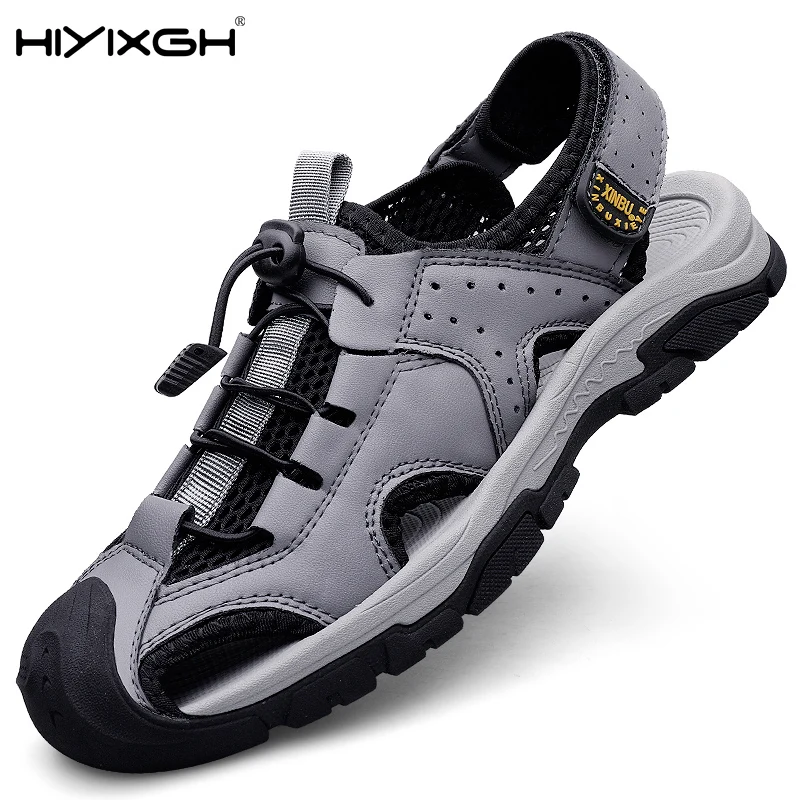 

Летние мужские сандалии, кожаные мужские повседневные прогулочные туфли, уличные мужские кожаные сандалии для мужчин, универсальные пляжные туфли на плоской подошве, большие размеры 38-46