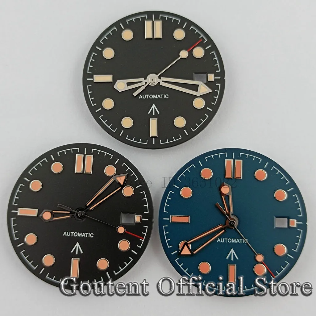 Goutent 31mm Sterile Black/Blue Watch Dial With Hands Fit NH35 NH36 ETA2824 Pt5000 2836 Miyota 8215 821A DG2813/3804 Movement