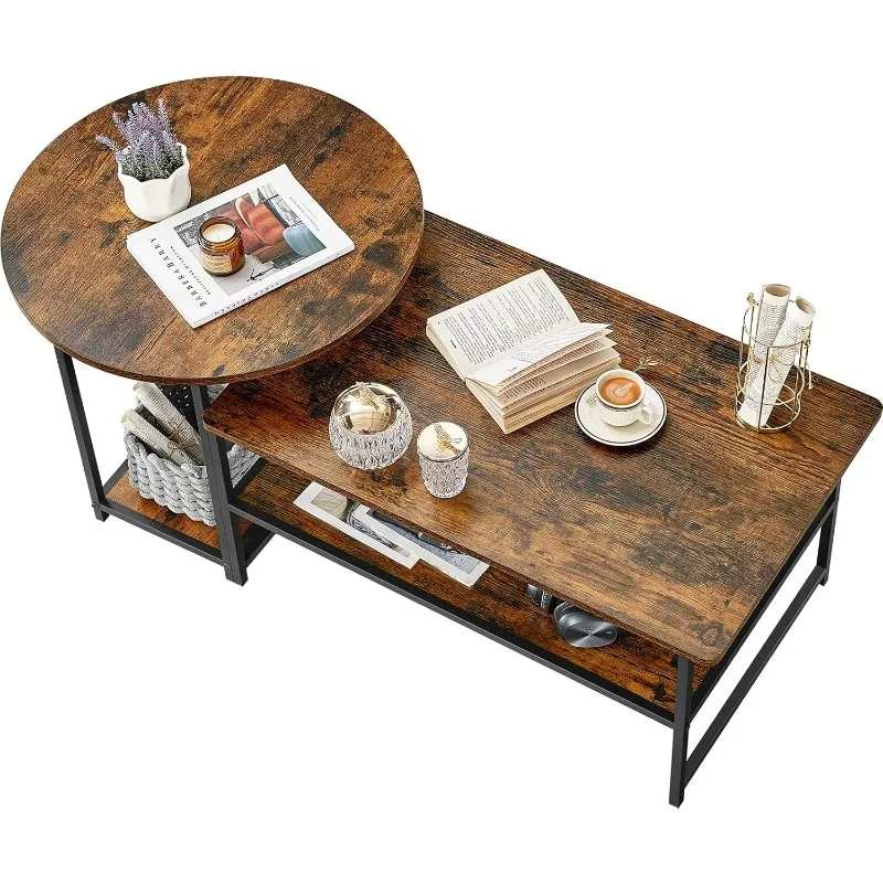 Coffee Table, Mid Century Modern Coffee Table for Living Room Rustic Farmhouse Center Table 2 in 1Detachable Table Set