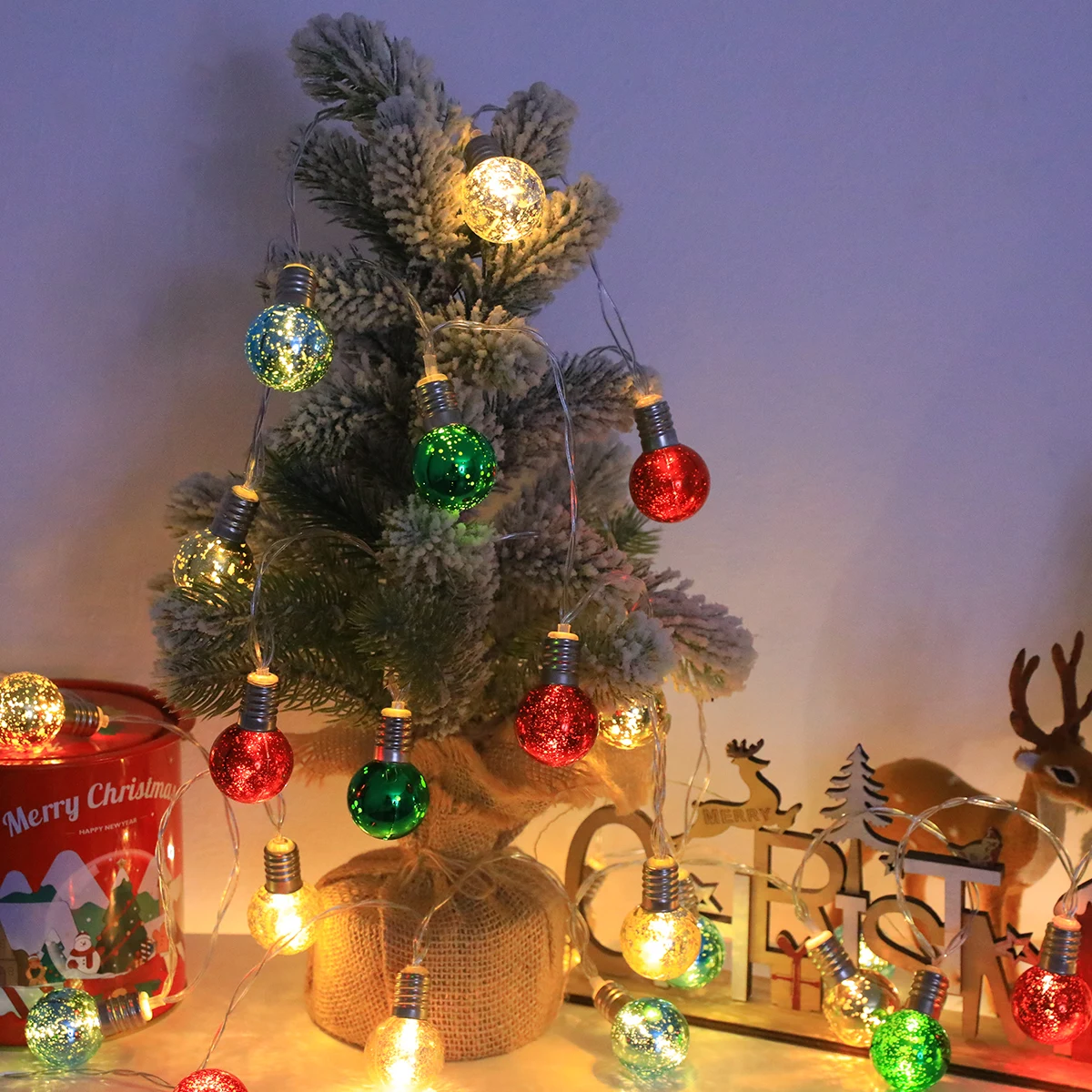 20/10LED سلسلة أضواء كروية لعيد الميلاد تعمل بالبطارية، كرة مستديرة وتصميم خرز ملون، للمنزل/غرفة النوم/غرفة المعيشة/عيد الميلاد