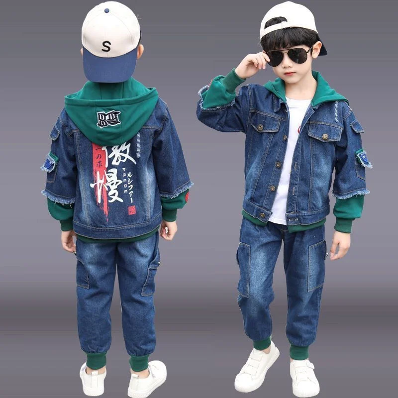 

Boys Coat +Pants Kids Suits 2PCS/Set Cotton 2024 Luxury Jean Spring Autumn Cotton Jogging Suit Teenagers Christmas Gift Children