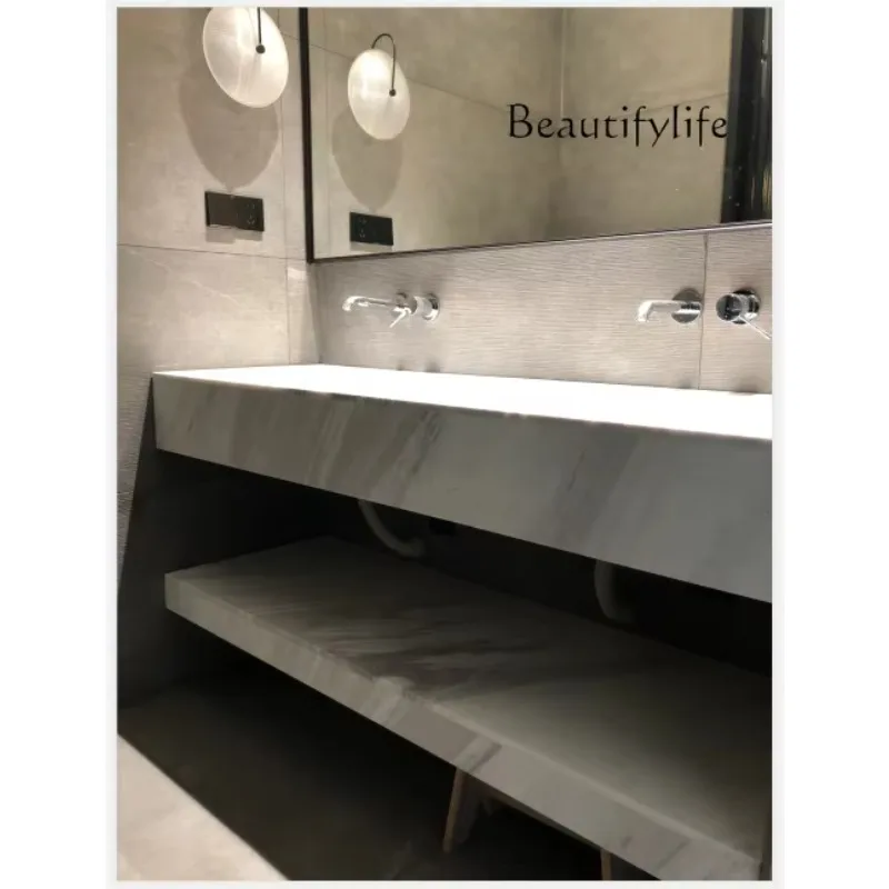 

X High-end Light Luxury Bathroom Cabinet Washstand Natural Marble Light Luxury Marble Seamless Integrated Basin Hotel Villa