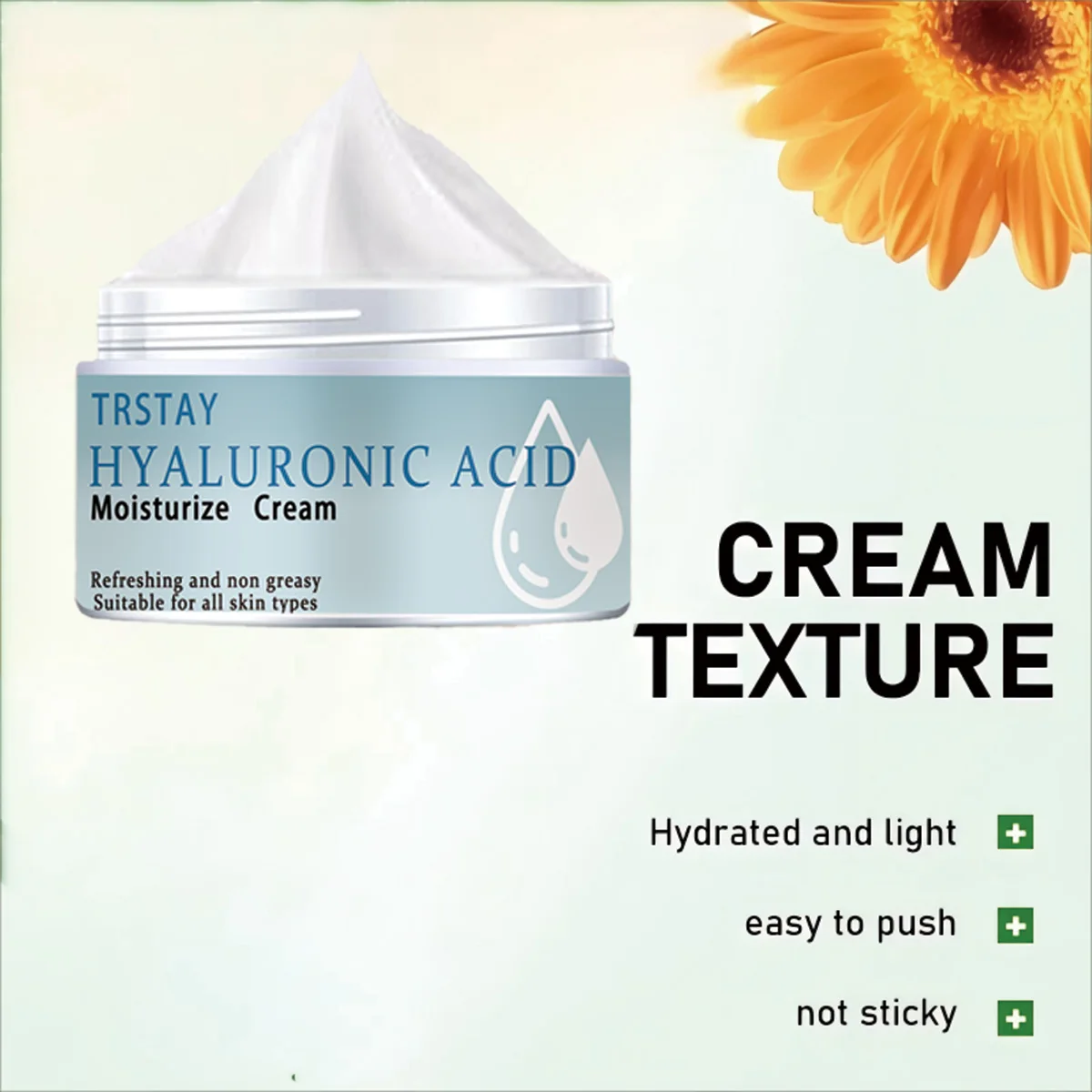 ヒアルロン酸保湿クリームは、さっぱりしていてベタつかず、あらゆる肌タイプに適しています。