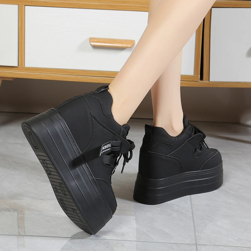 New Autumn Women High Platform Shoes Height Increasing Casual Shoes 11CM Thick Sole Trainers Breathable Shoes Women Sneakers - view 5