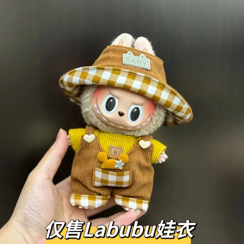 

Новая кукольная одежда для Labubu V1 V2 V3, милые аксессуары для наряда куклы, комбинезон, шляпа, топ, комплект из трех предметов, периферийные украшения, подарки