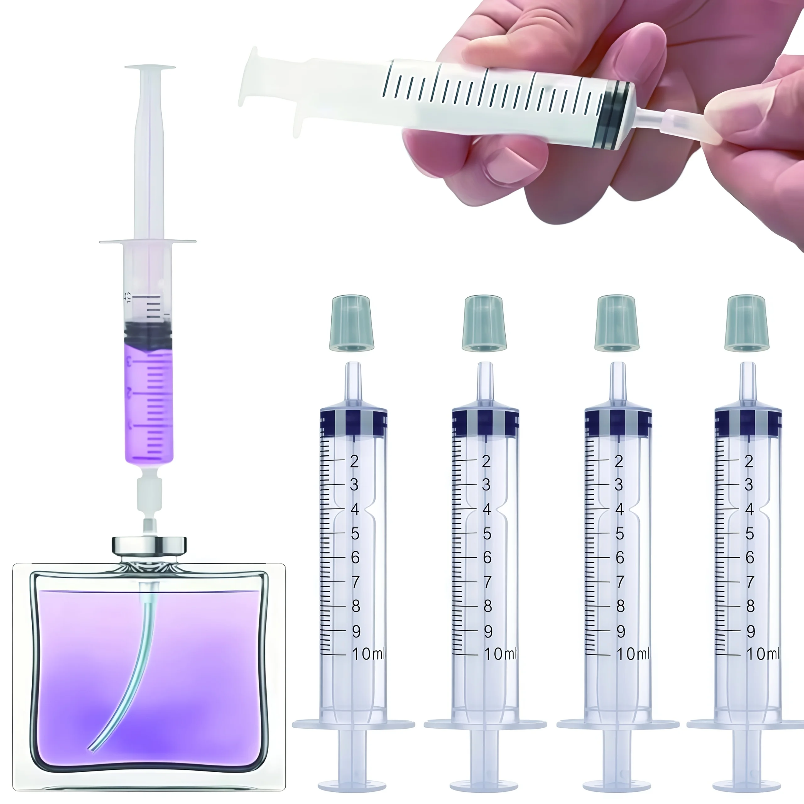

Perfume decanting tool with straight needle barrel; a magical device for decanting perfumes; a syringe for separating and inject