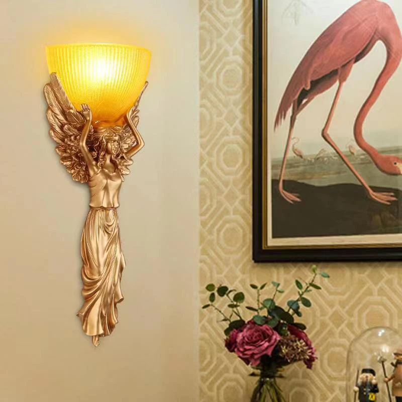 TEMOU Modern LED Angel Wall Lamp Interior Creative Gold Resin Sconce Light for Home Living Room Hotel Corridor Decor
