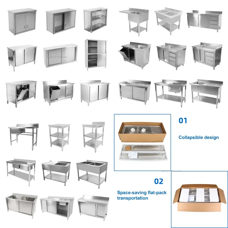for New square  restaurant stainless steel workbench with rear baffle with sink and cabinet