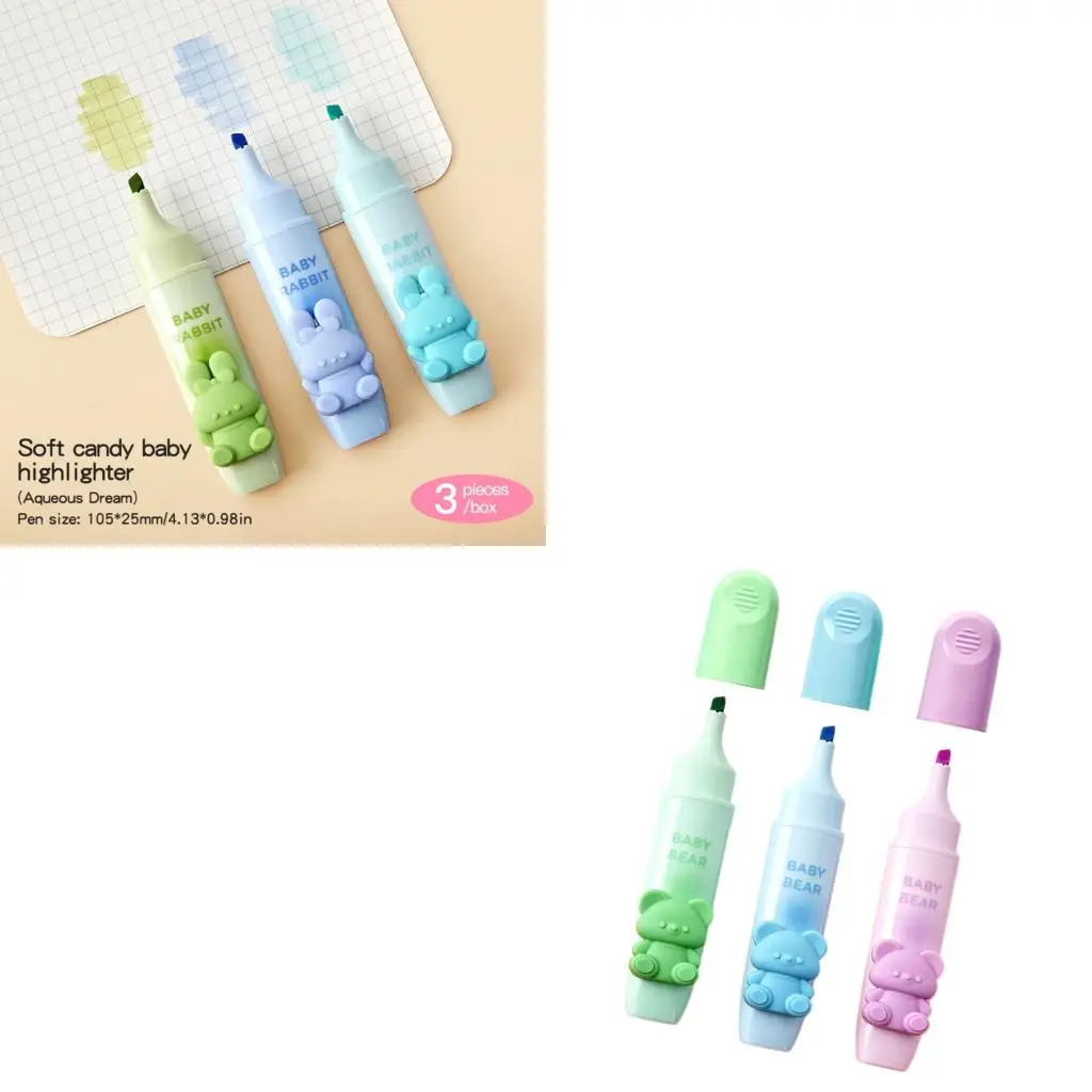  3Pcs Classroom Organization Marker Pen Fluorescent Highlighters Set Soft Color
