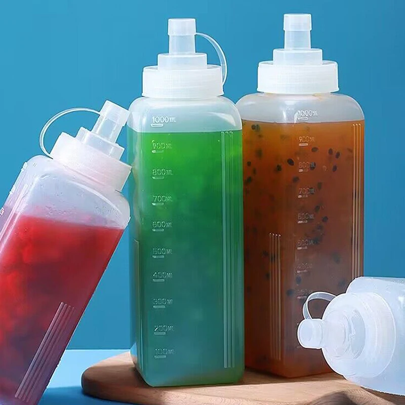【D】600/800/1000ML Squeeze Sauce Bottles Condiment Dispenser Large Mouth Dustproof Kitchen Seasoning Salad Sauce Olive Oil Bottle