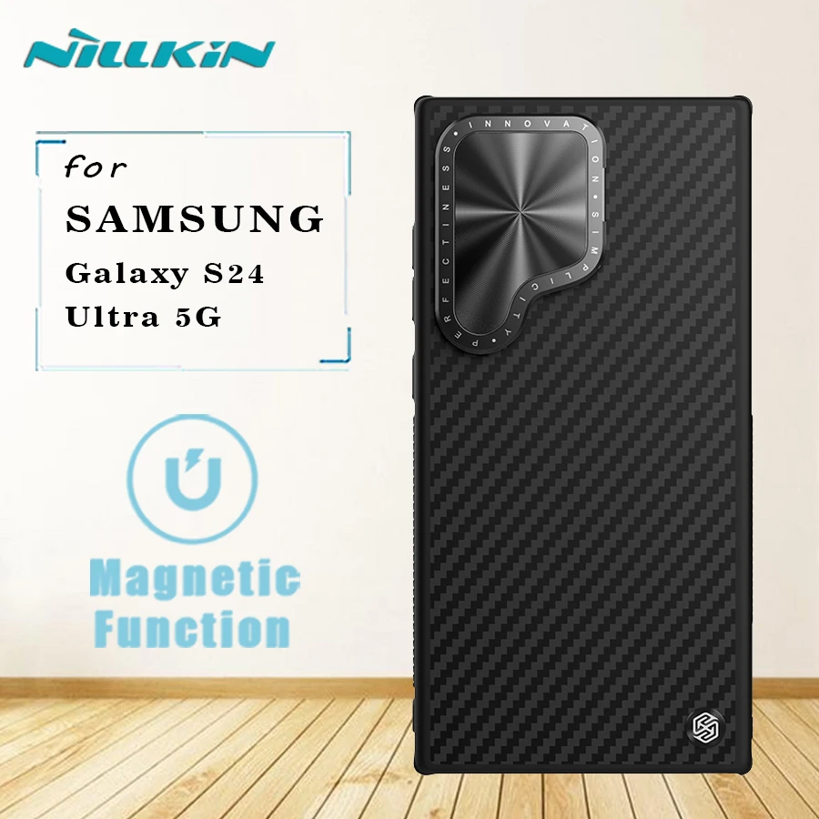 for Samsung Galaxy S24 Ultra 5G Magnetic Case Nillkin CarboProp Camera Protector with Stand Back Cover for Galaxy S24 Ultra 5G