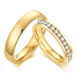 Gold Color Lover Crystal Stainless Steel Rings for Men Women Engagement Wedding Band Fashion Valentine's Day Jewelry Wholesale