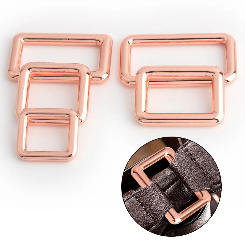 5PCS Square Metal Handbag Belt Adjustment Ring Buckle Rose Gold Die-cast Rectangular Wallet Backpack Square Buckle