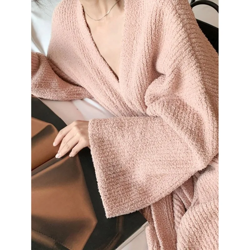 Winter Robe for Women Sleepwear Belt Nightdress Fleece Pajama Solid Night Wears Warm One Piece Nightgown Long Sleeve Homewear