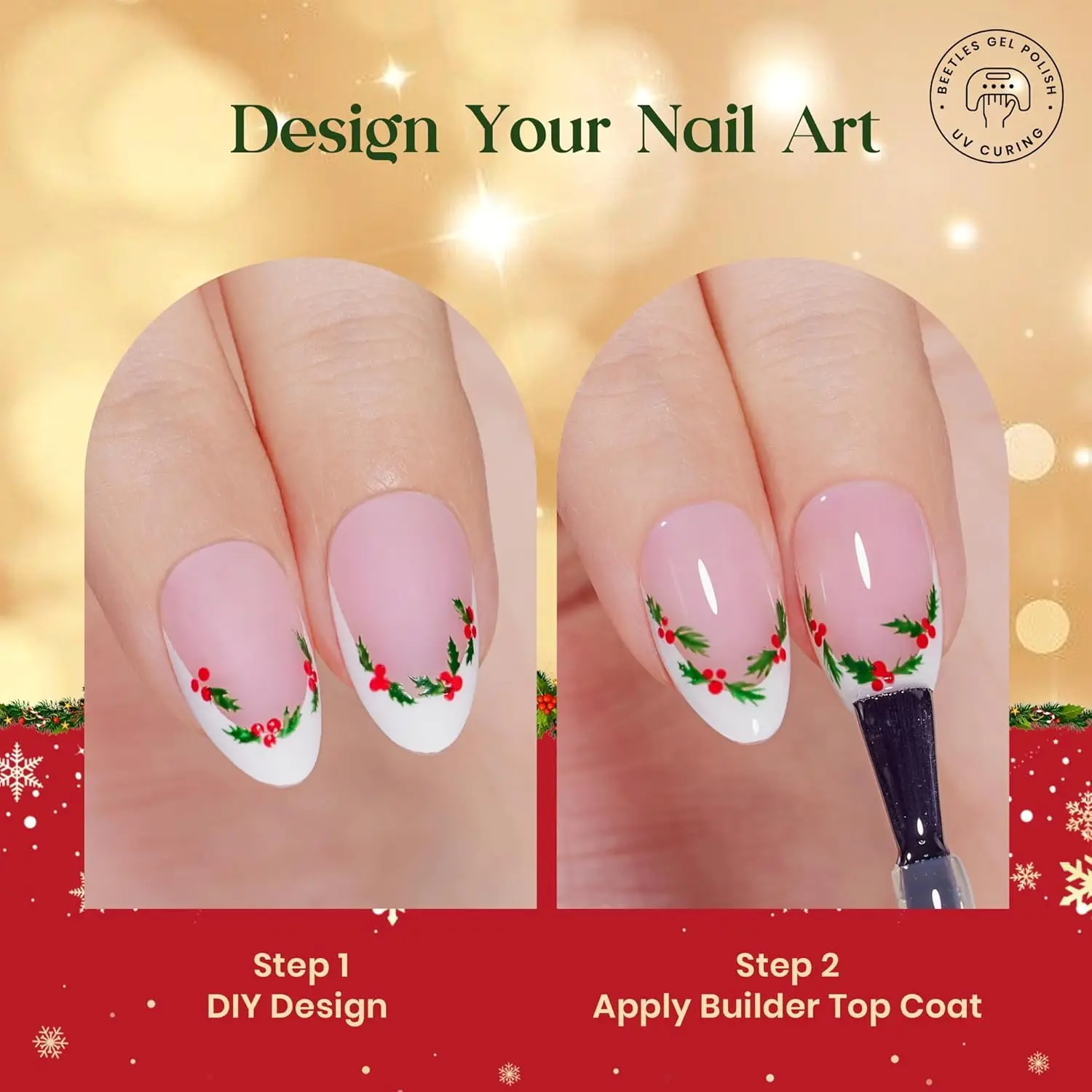 Krótki zestaw paznokci sztucznych w stylu french press-on, kształt migdałek, z 224 tipsami, klejem, płynem do usuwania, top coatem i mini lampką - prezent do samodzielnego manicure